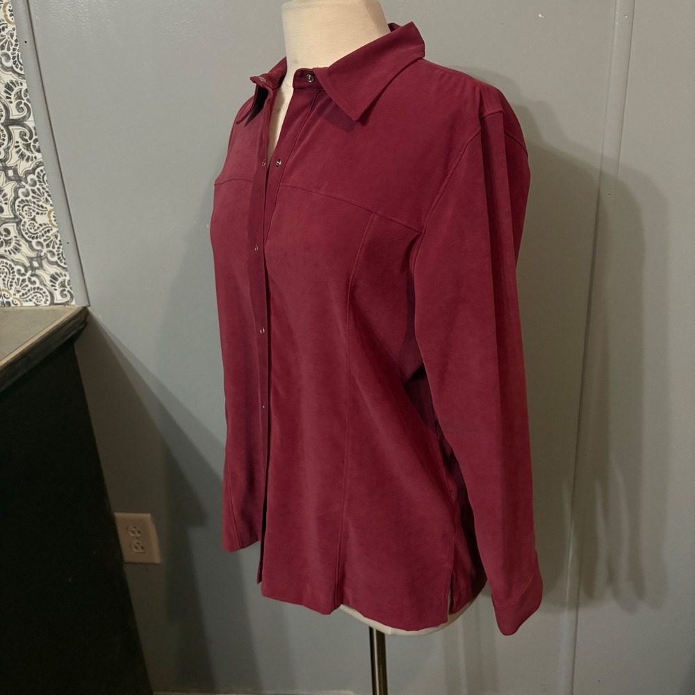 Geoffrey‎ Beene Sport Burgundy Pink Faux Suede Long Sleeve Blouse (Women's 14) - Picture 5 of 7